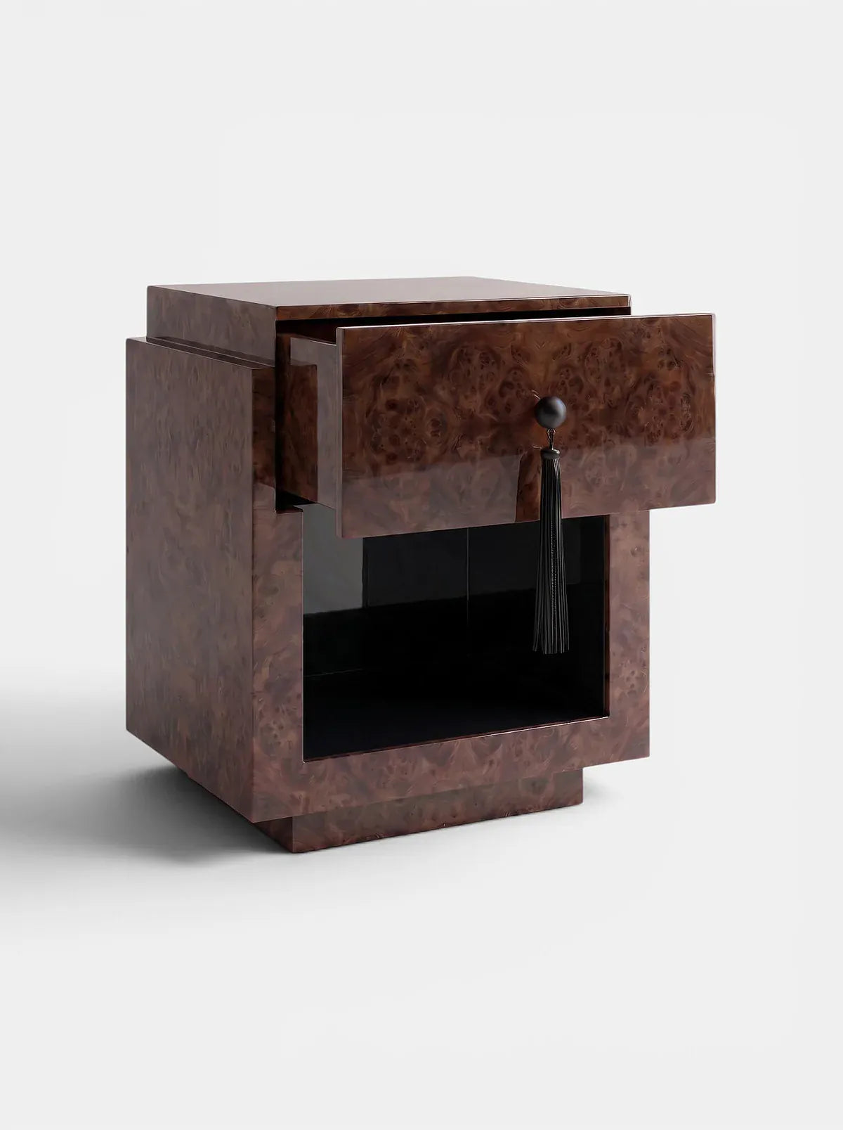 MARBERA LEO DARK BURL WOOD & BLACK Bedside Table
