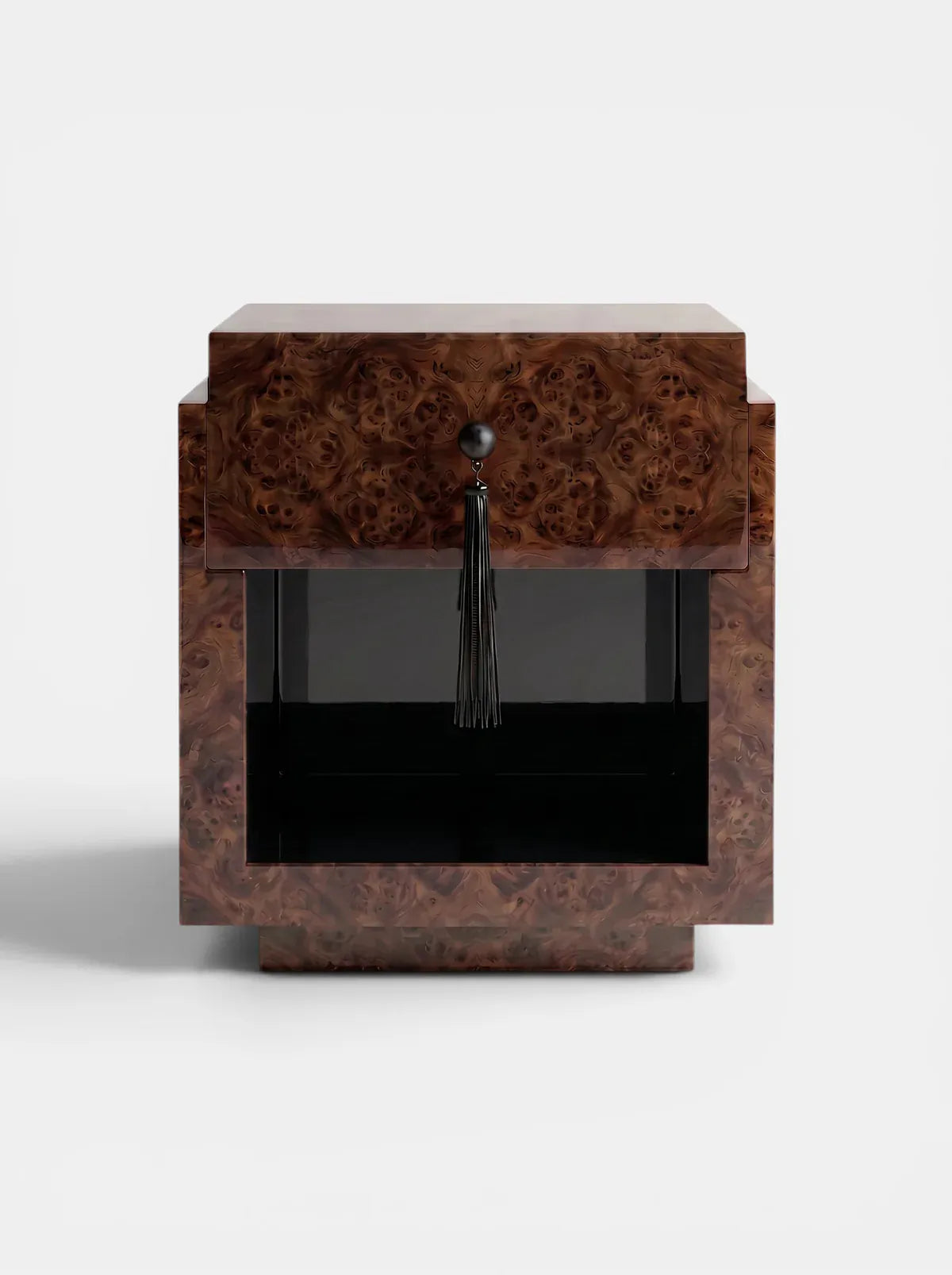 MARBERA LEO DARK BURL WOOD & BLACK Bedside Table