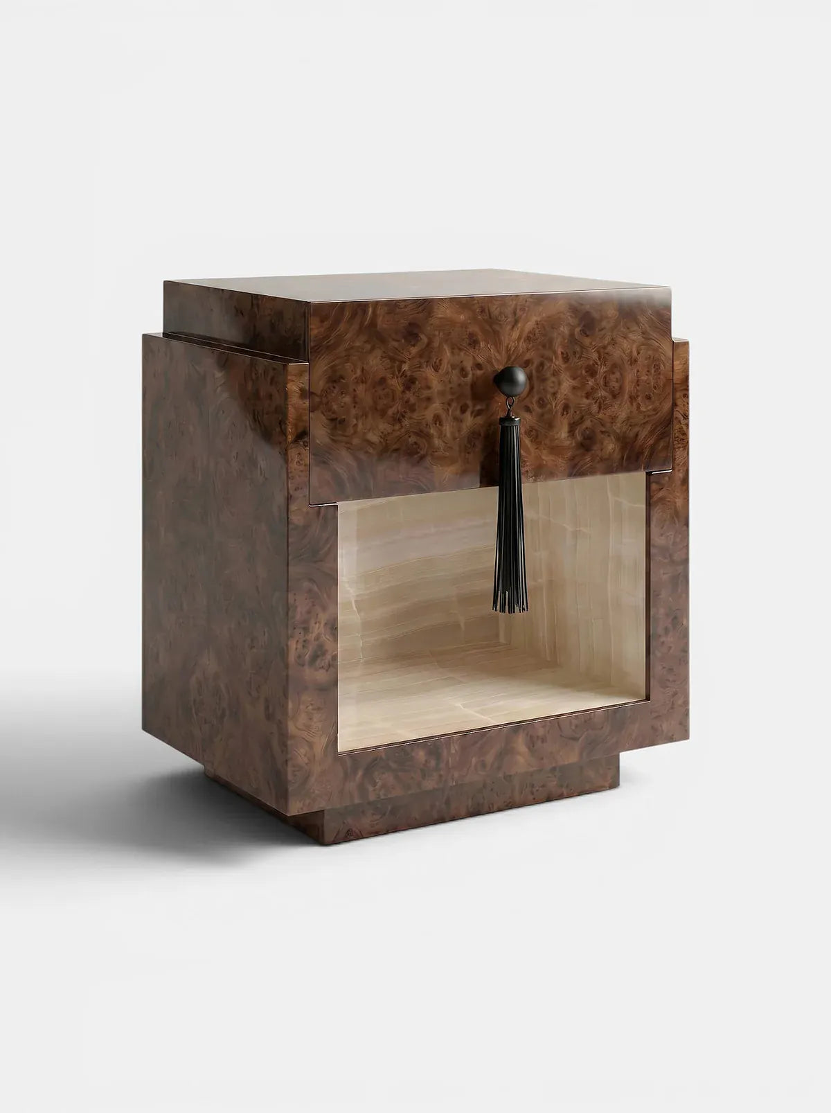 MARBERA LEO DARK BURL WOOD & VANILLA ONYX Bedside Table