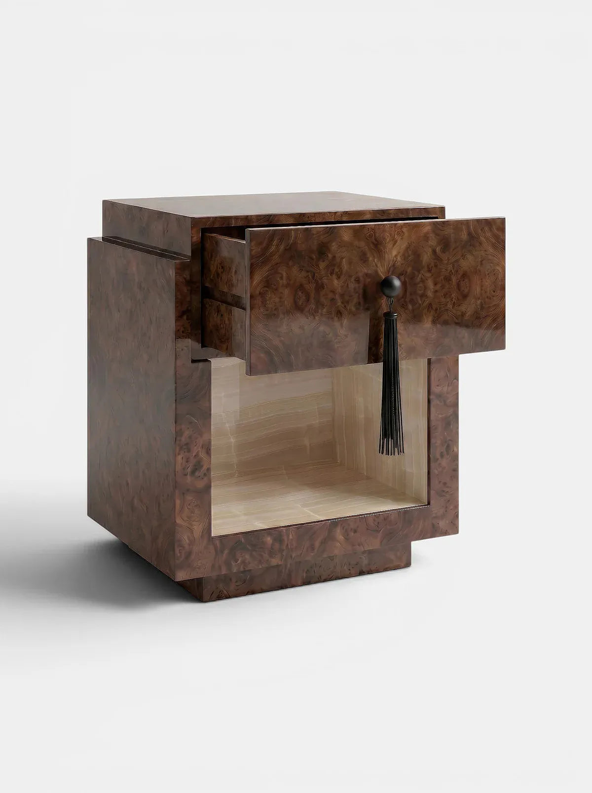 MARBERA LEO DARK BURL WOOD & VANILLA ONYX Bedside Table