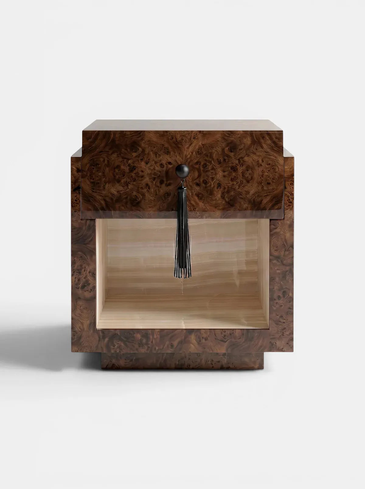 MARBERA LEO DARK BURL WOOD & VANILLA ONYX Bedside Table