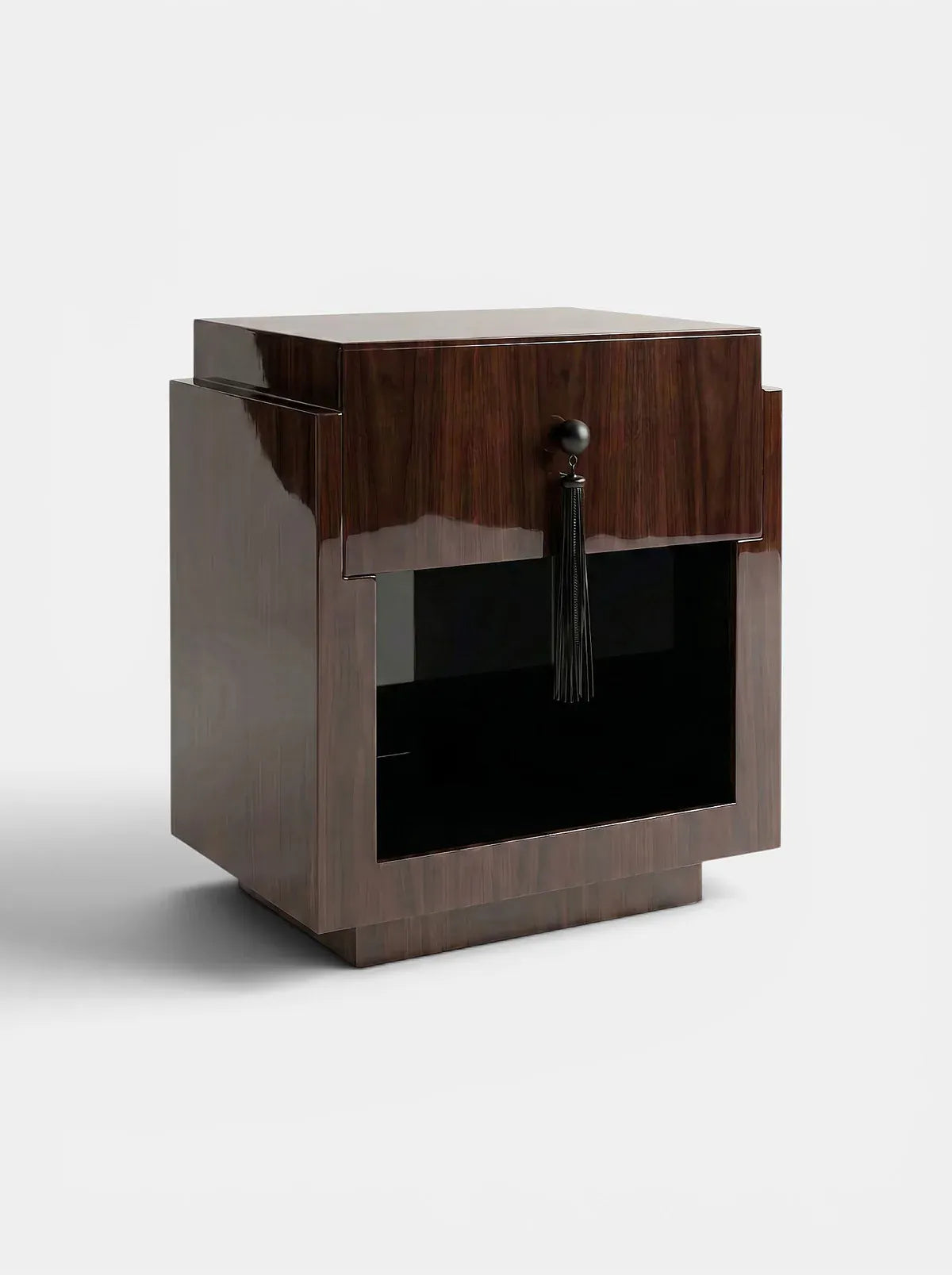 MARBERA LEO GLOSSY WOOD & BLACK Bedside Table
