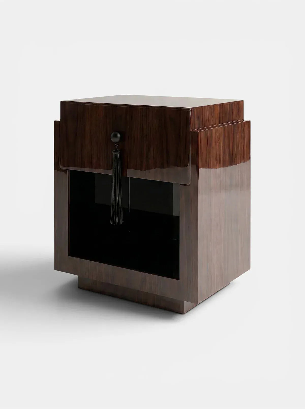 MARBERA LEO GLOSSY WOOD & BLACK Bedside Table