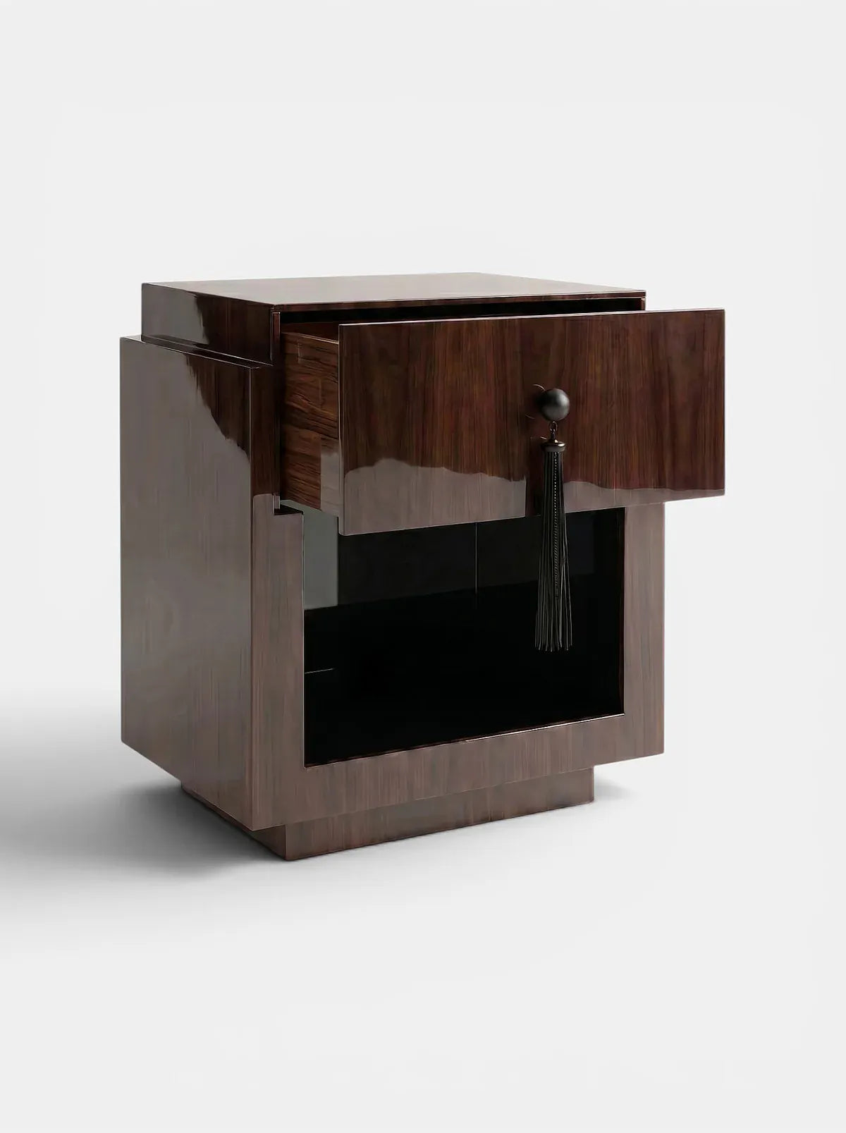 MARBERA LEO GLOSSY WOOD & BLACK Bedside Table