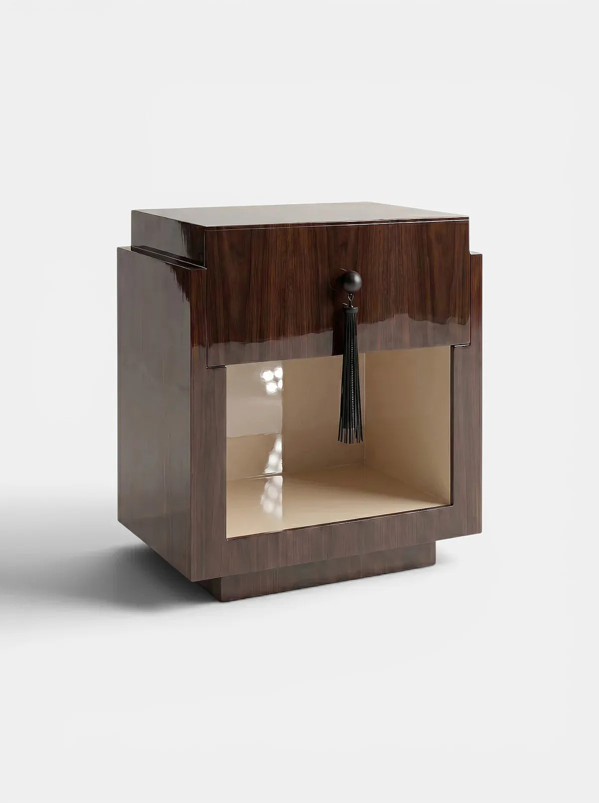 MARBERA LEO GLOSSY WOOD & OFF-WHITE Bedside Table