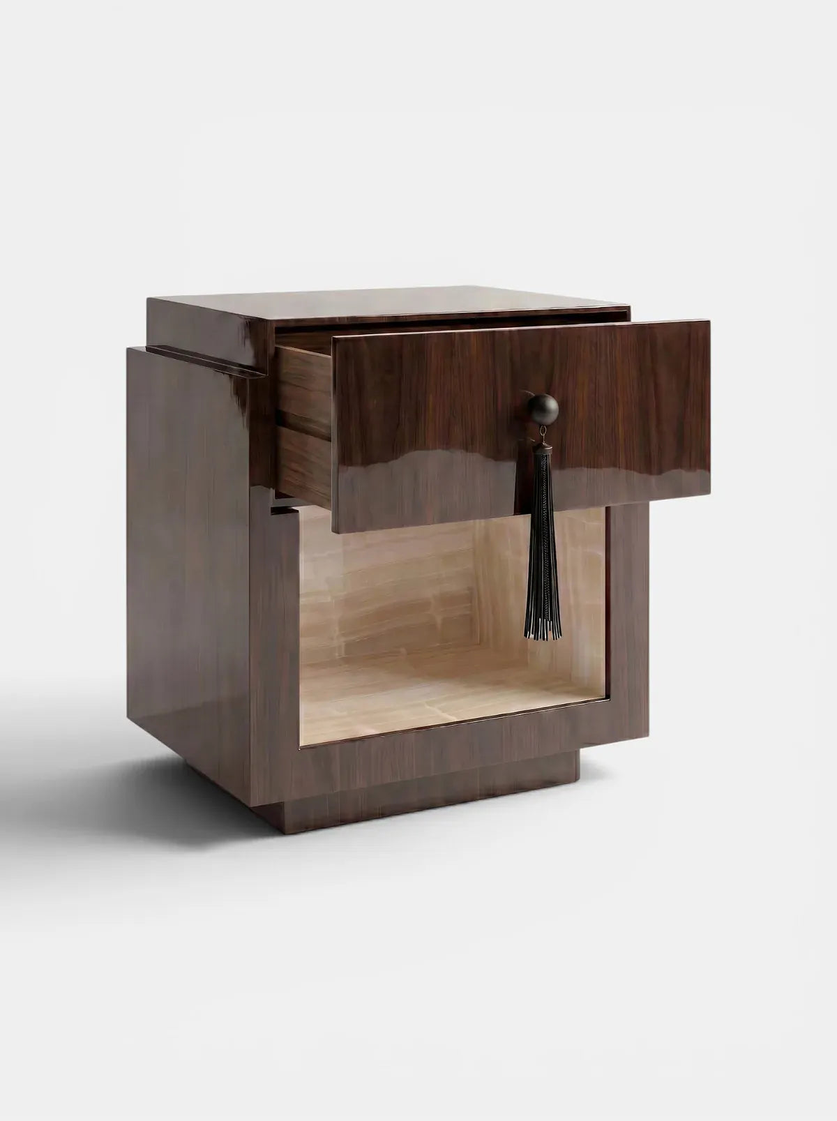 MARBERA LEO GLOSSY WOOD & VANILLA ONYX Bedside Table