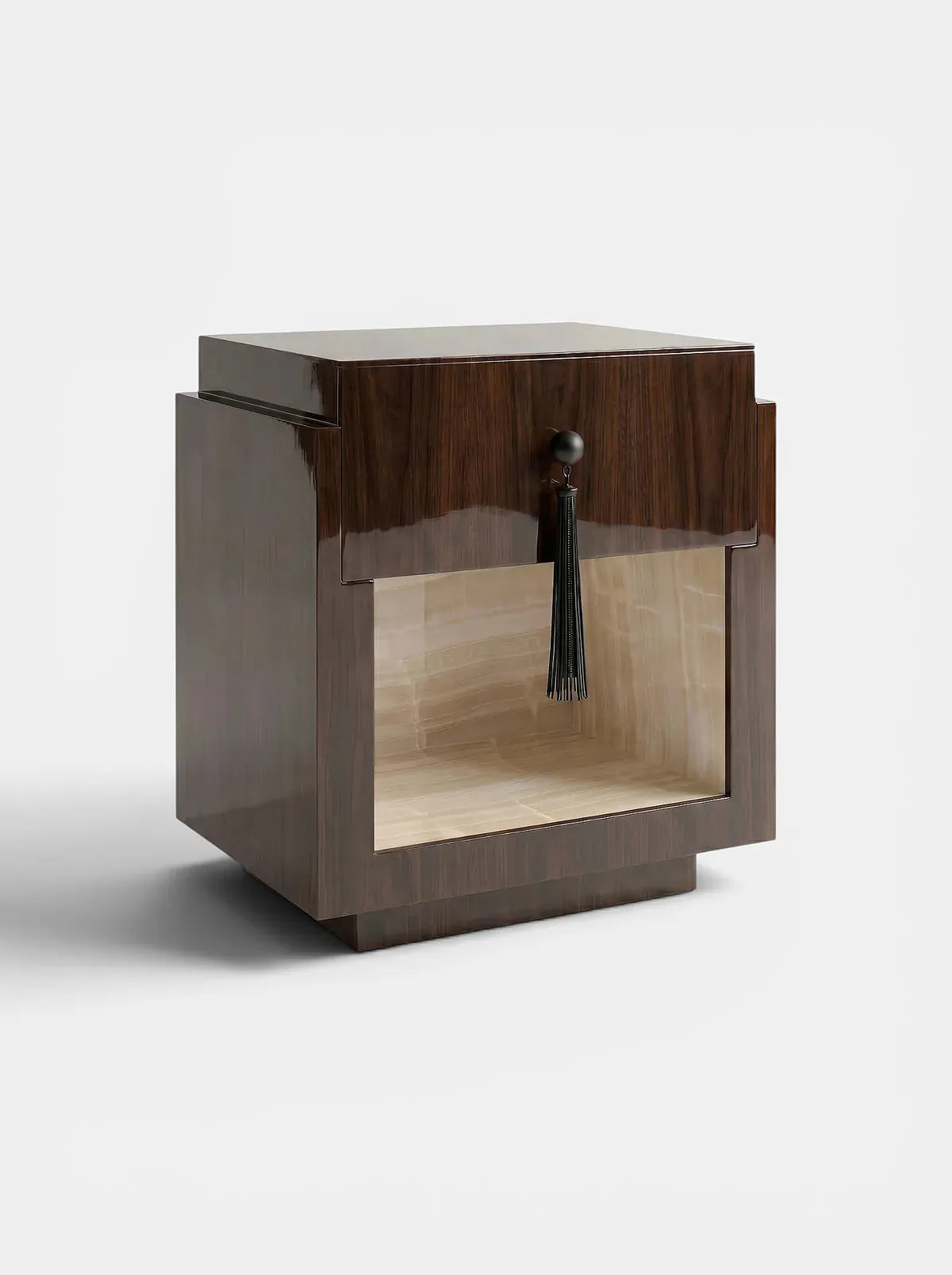 MARBERA LEO GLOSSY WOOD & VANILLA ONYX Bedside Table