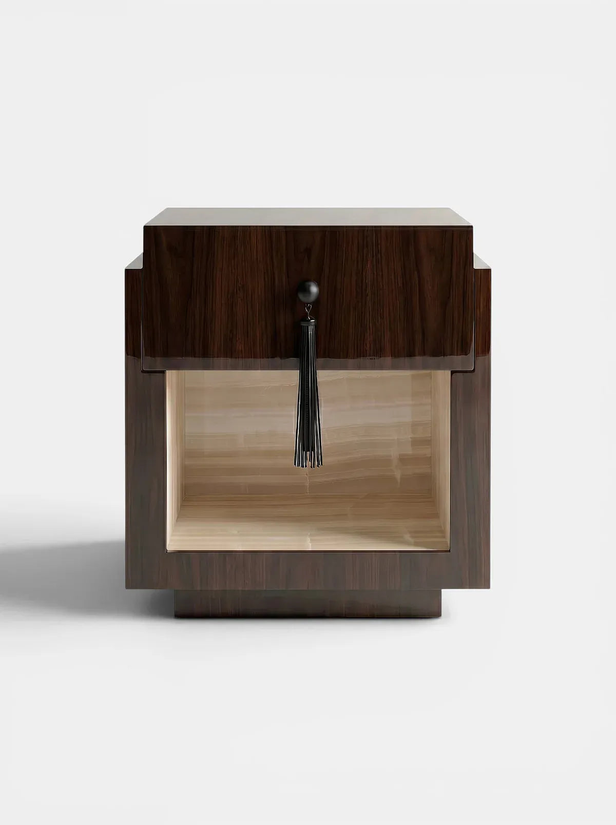 MARBERA LEO GLOSSY WOOD & VANILLA ONYX Bedside Table