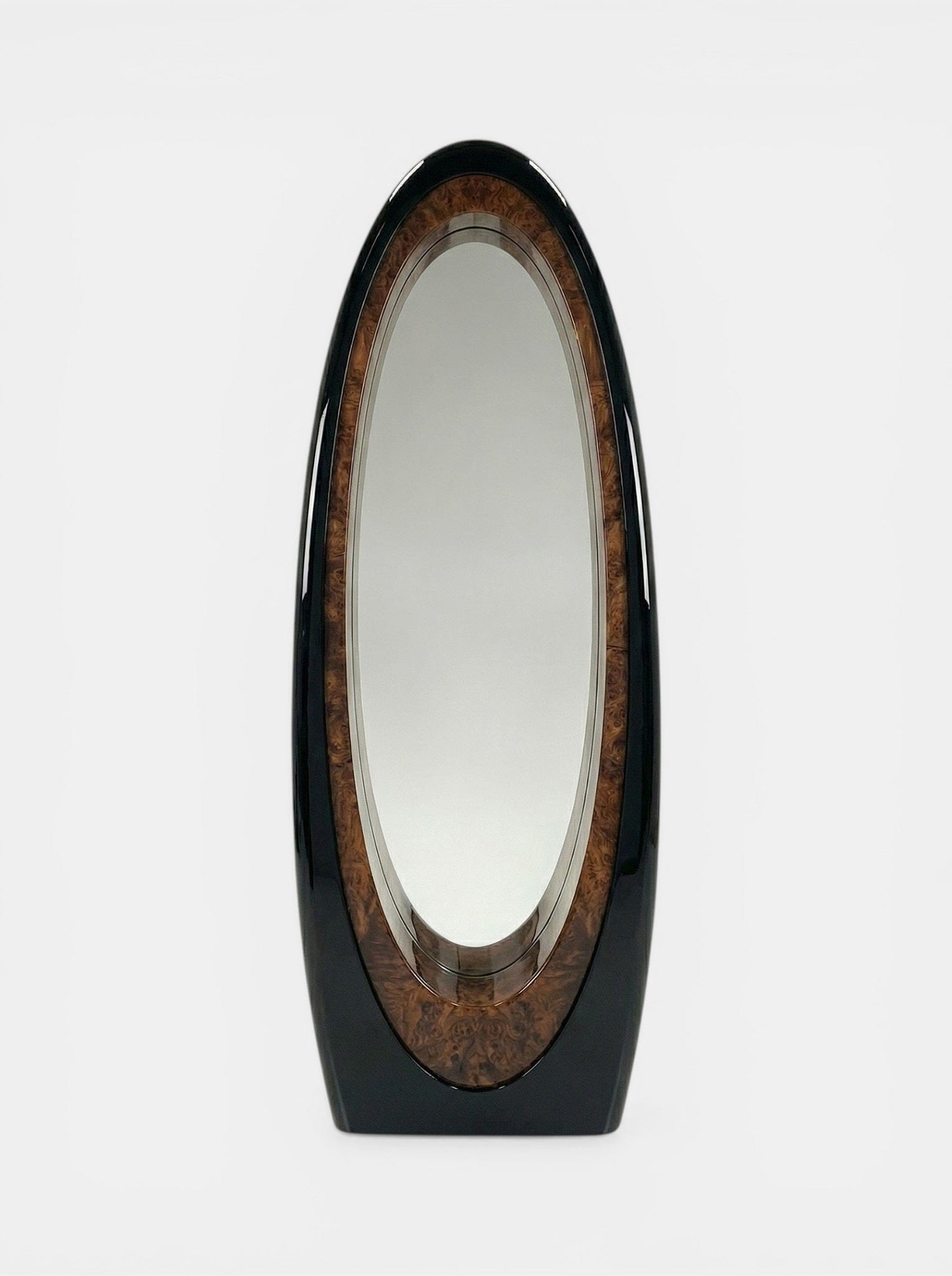MARBERA Marbera Harch Sculptural Floor Mirror Black Lacquer and Burl Wood