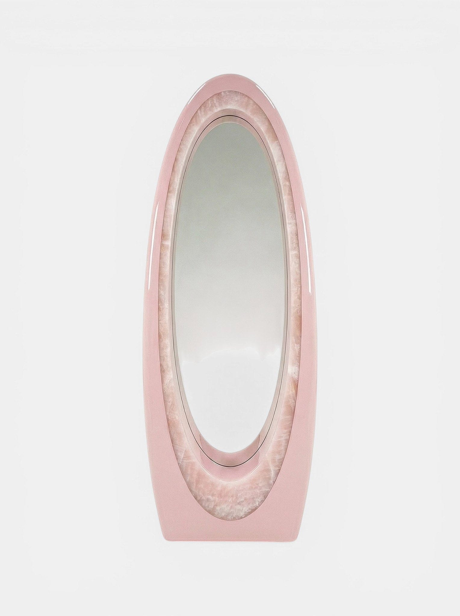 Marbera Marbera Harch Sculptural Floor Mirror Lacquered Wood Blush Pink