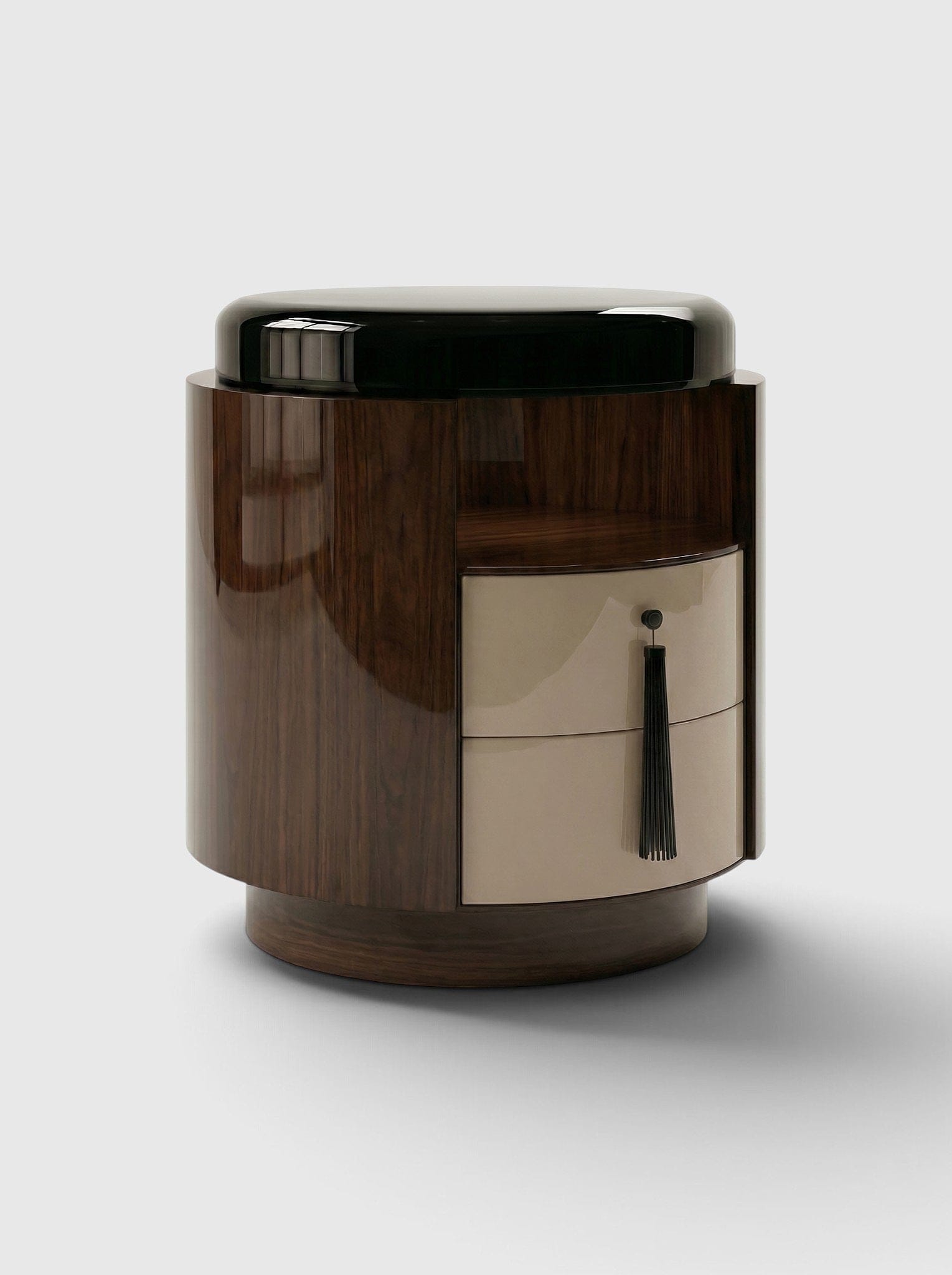 MARBERA Marbera Studio Pompon Nightstand Glossy Wood Off-White And Black