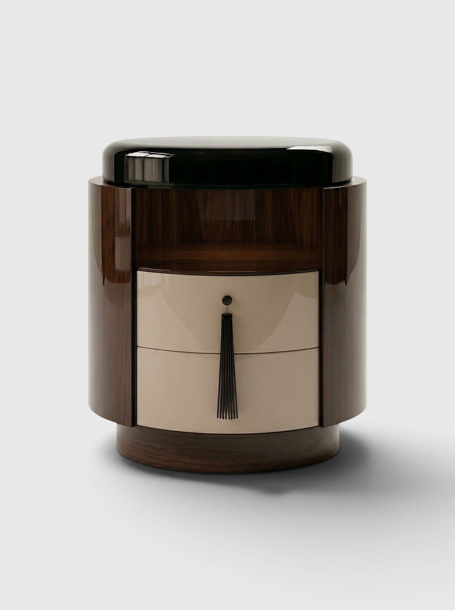 MARBERA Marbera Studio Pompon Nightstand Glossy Wood Off-White And Black