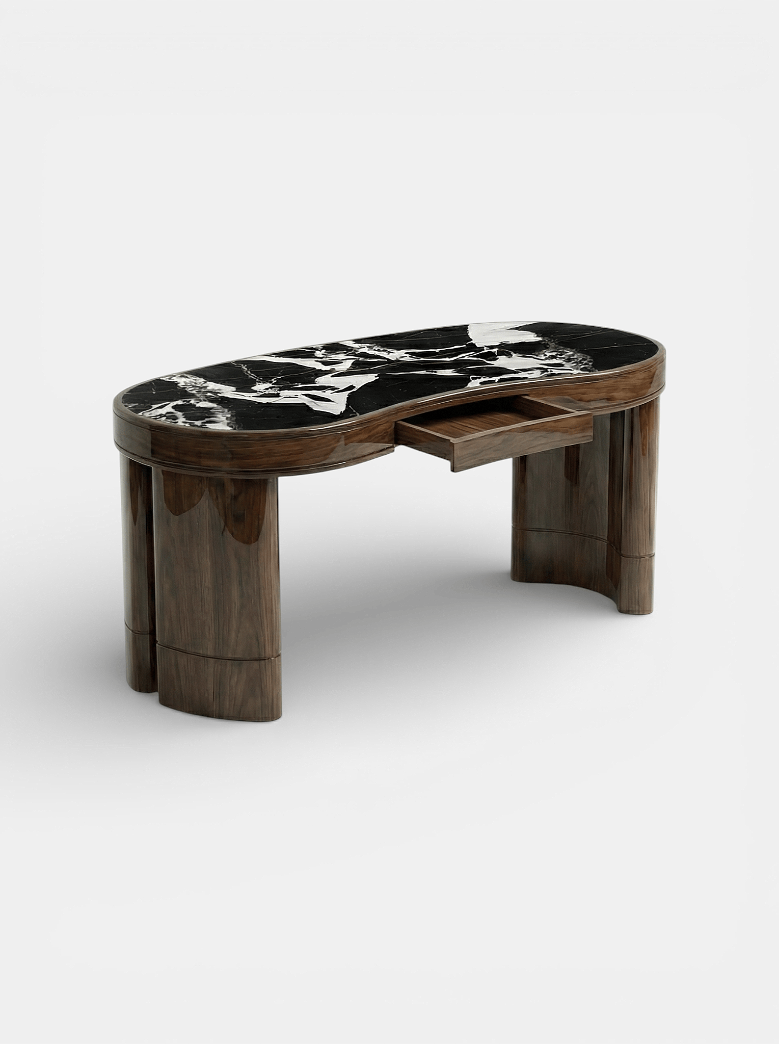 MARBERA NICOLA | GLOSSY WOOD & GRAND ANTIQUE MARBLE DESK Desk
