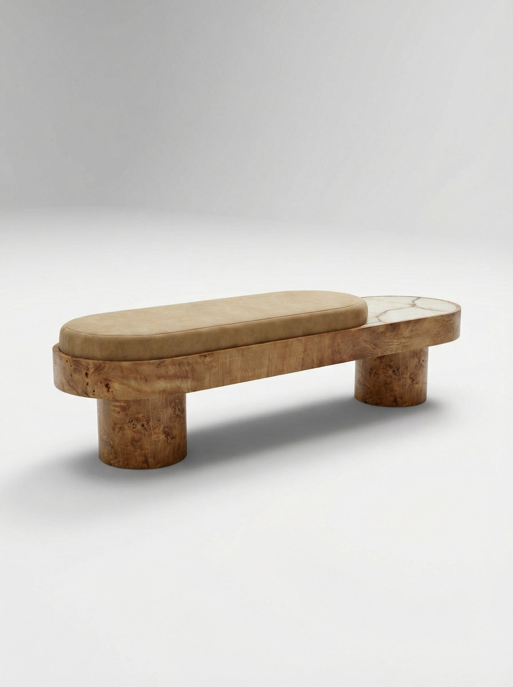 MARBERA NOTO BURL WOOD & SHELL ONYX BENCH | MOHAIR Bench