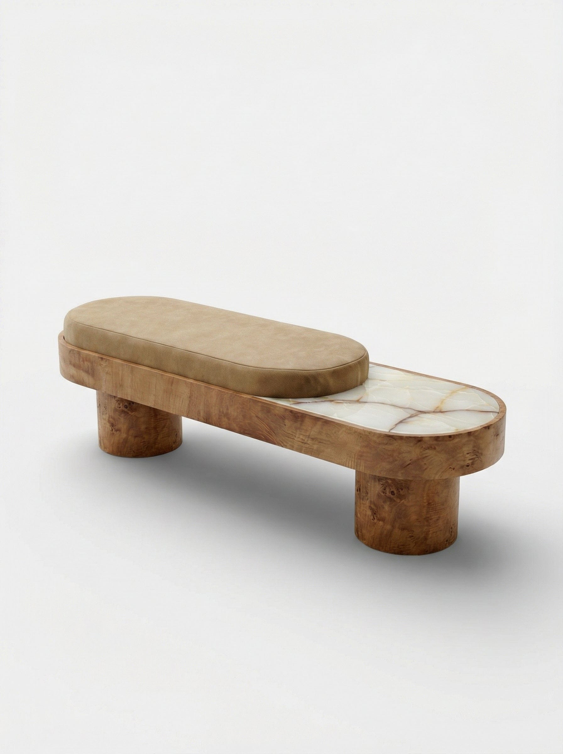 MARBERA NOTO BURL WOOD & SHELL ONYX BENCH | MOHAIR Bench