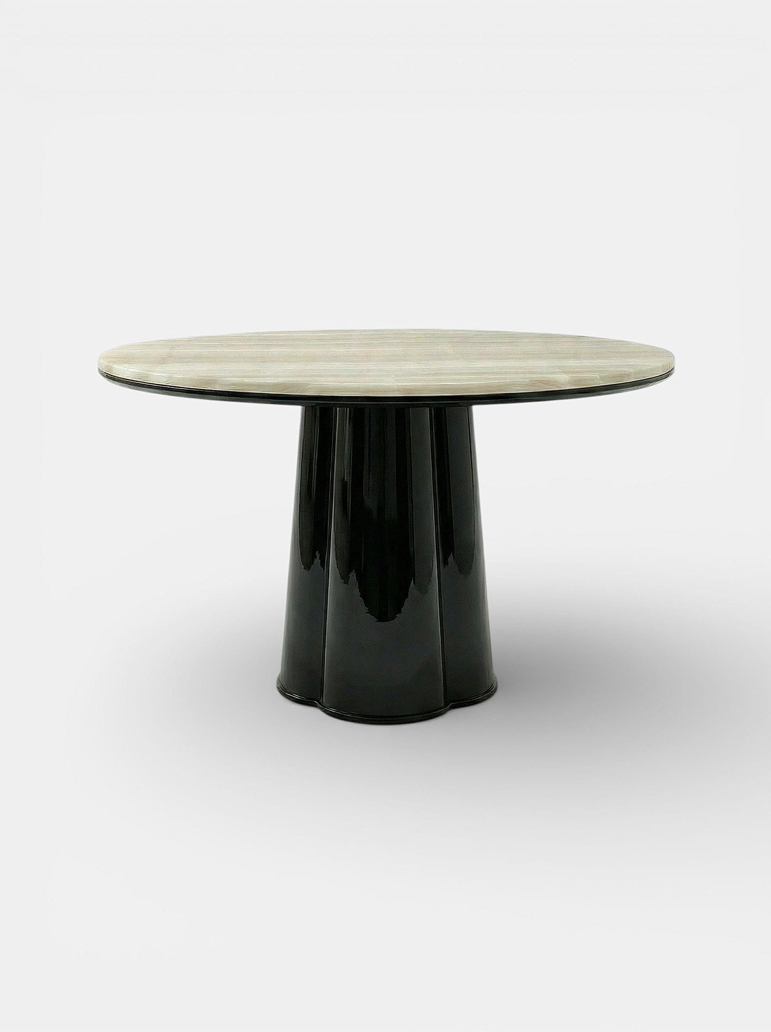 MARBERA POLI BLACK LACQUERED & IVORY ONYX Dining Table
