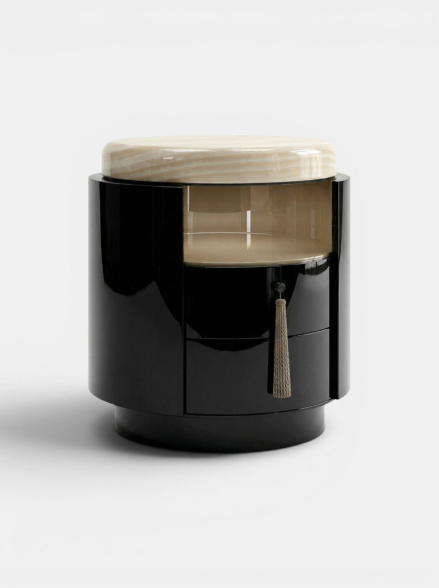 Marbera POMPON | BLACK & IVORY ONYX Bedside Table