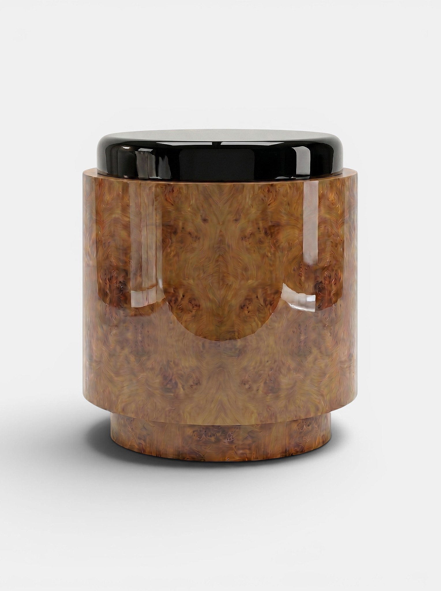 Marbera POMPON | BURL WOOD HONEY & BLACK Bedside Table
