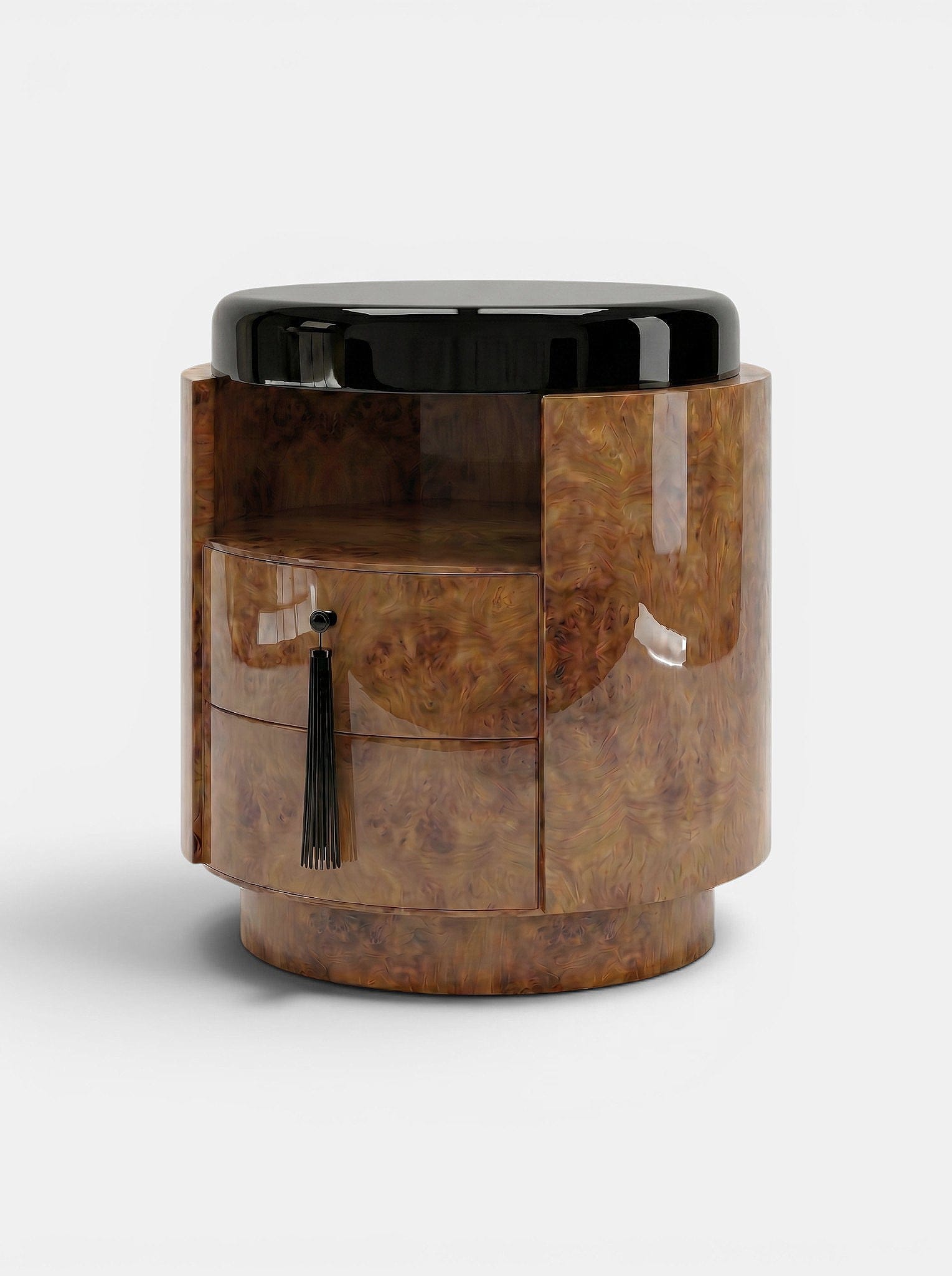 Marbera POMPON | BURL WOOD HONEY & BLACK Bedside Table