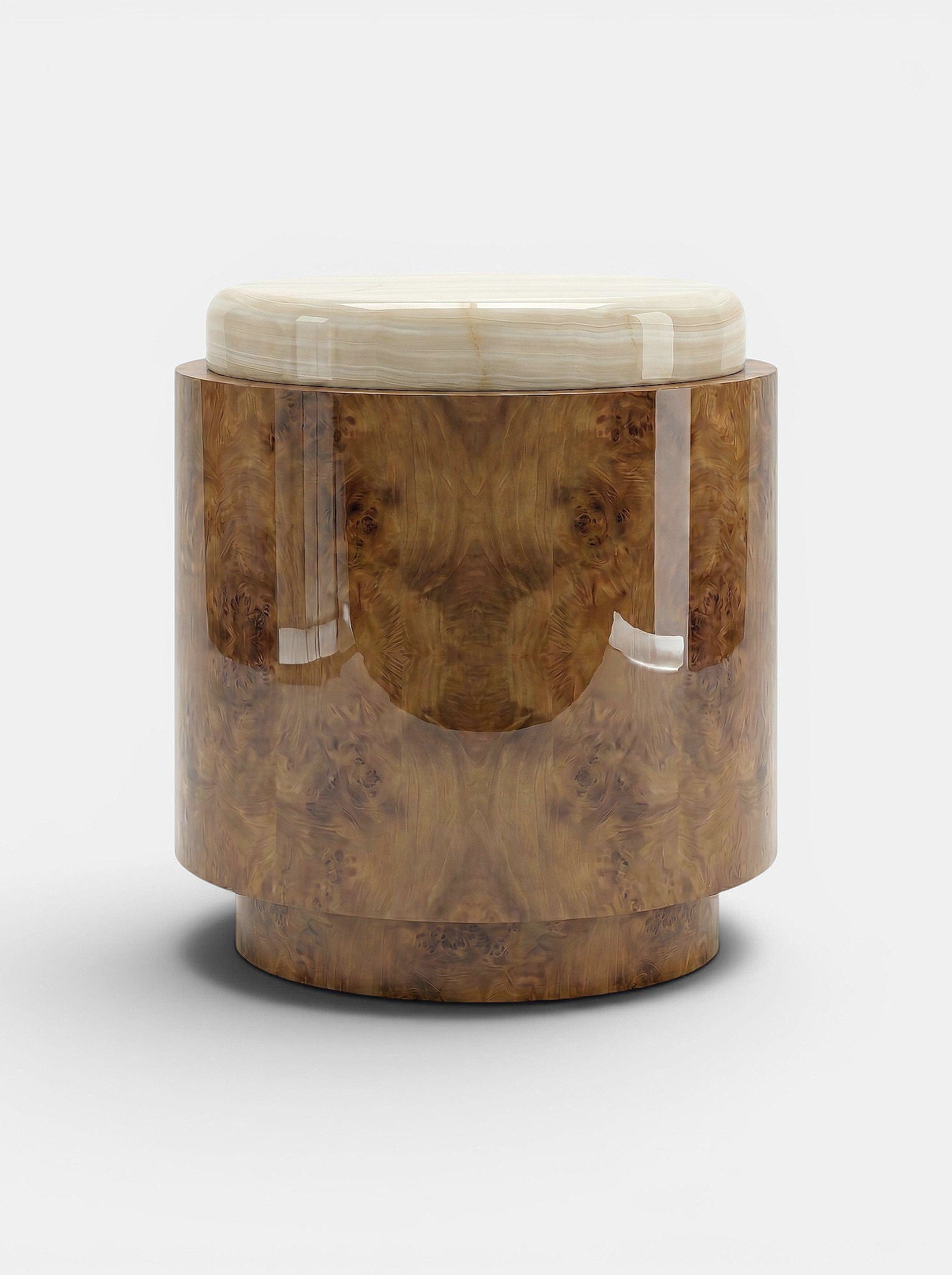 Marbera POMPON | BURL WOOD, HONEY OFF-WHITE, & IVORY ONYX Bedside Table