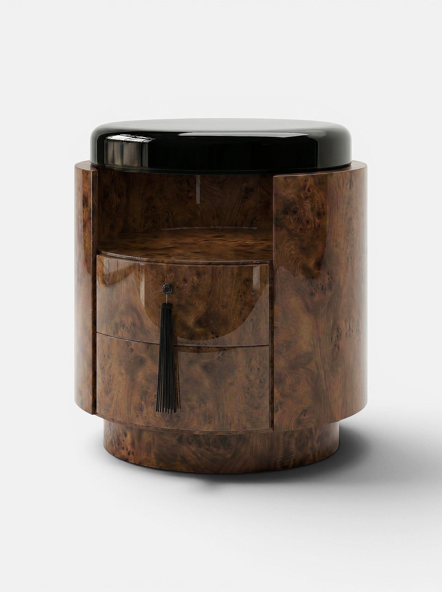 Marbera POMPON | DARK BURL WOOD & BLACK Bedside Table
