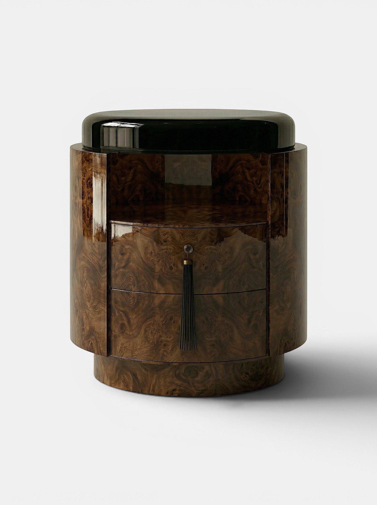 Marbera POMPON | DARK BURL WOOD & BLACK Bedside Table