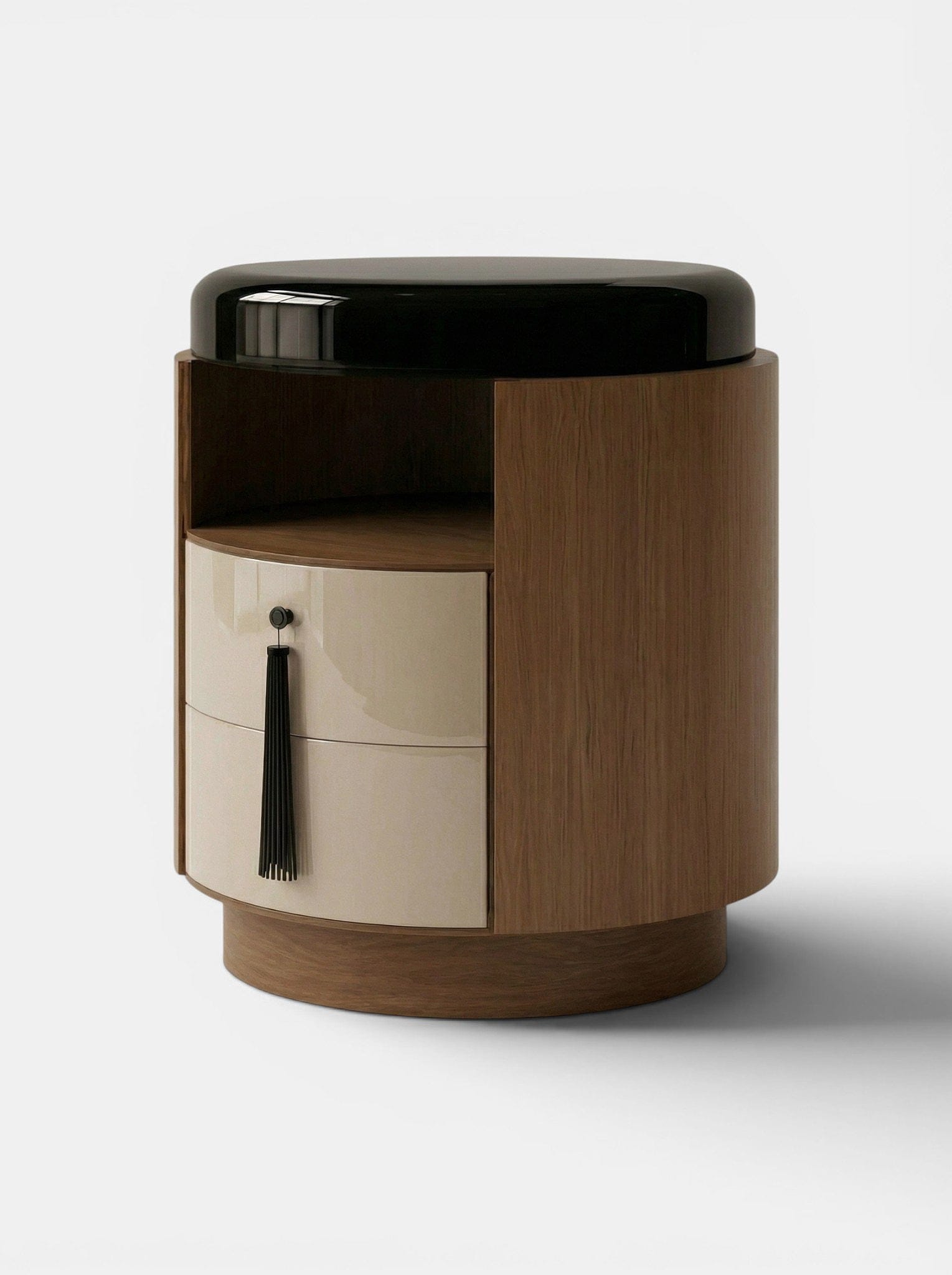 Marbera POMPON | OAK, OFF-WHITE, & BLACK Bedside Table