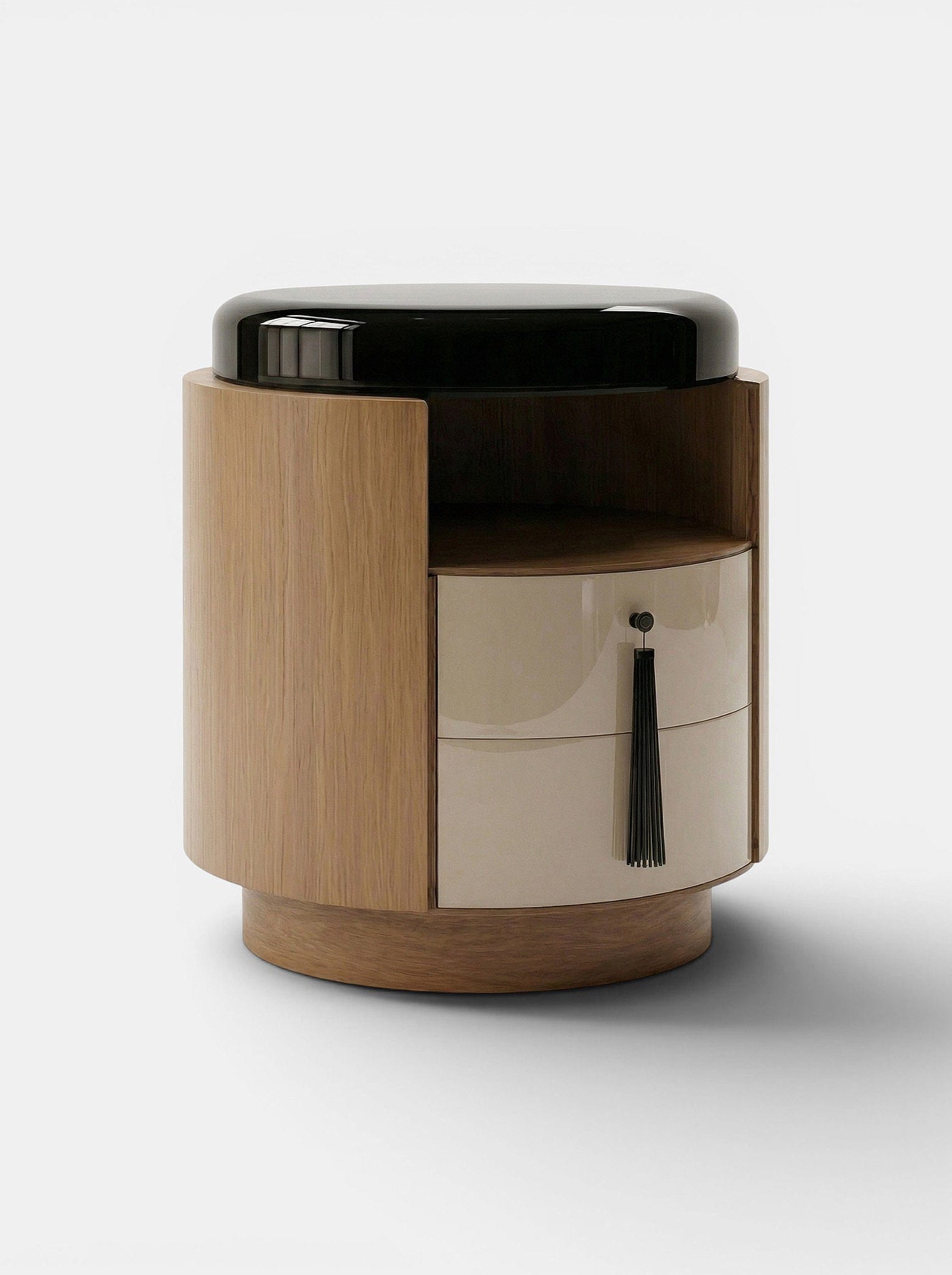 Marbera POMPON | OAK, OFF-WHITE, & BLACK Bedside Table