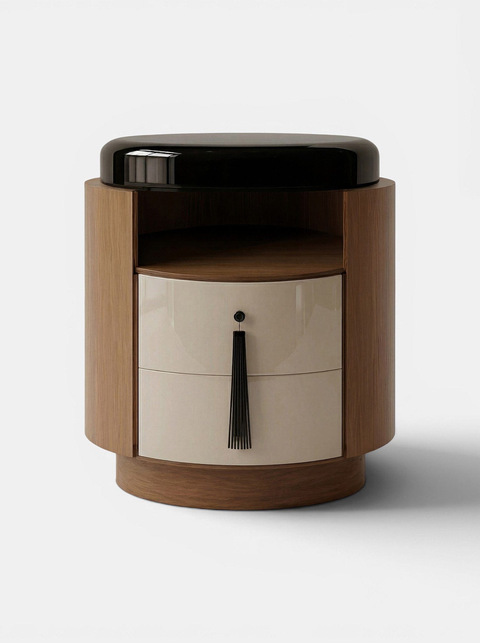 Marbera POMPON | OAK, OFF-WHITE, & BLACK Bedside Table