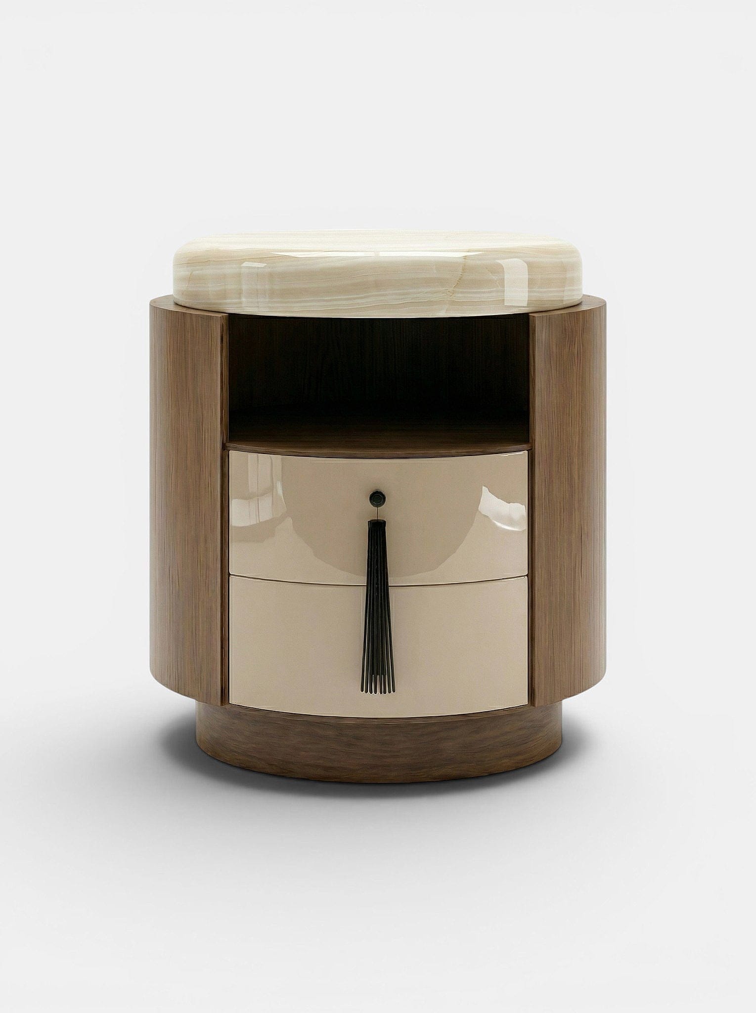 Marbera POMPON | OAK, OFF-WHITE, & IVORY ONYX Bedside Table