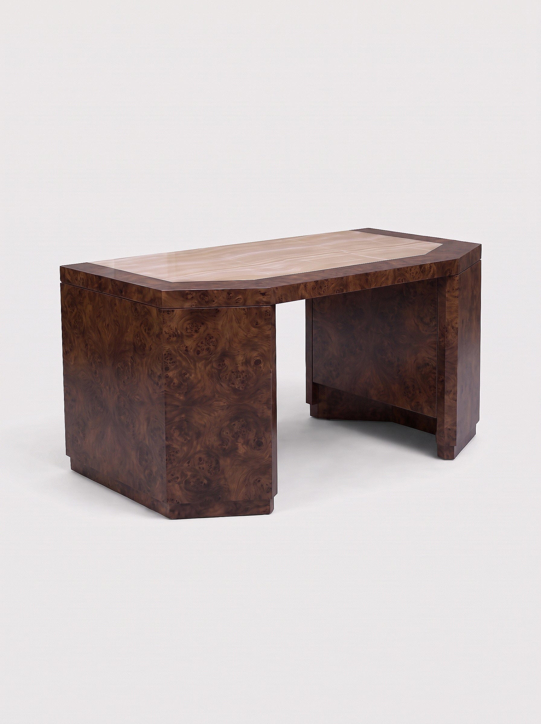 Marbera Studio Marbera Studio James Desk Dark Burl Wood and Ivory Onyx 70.9in