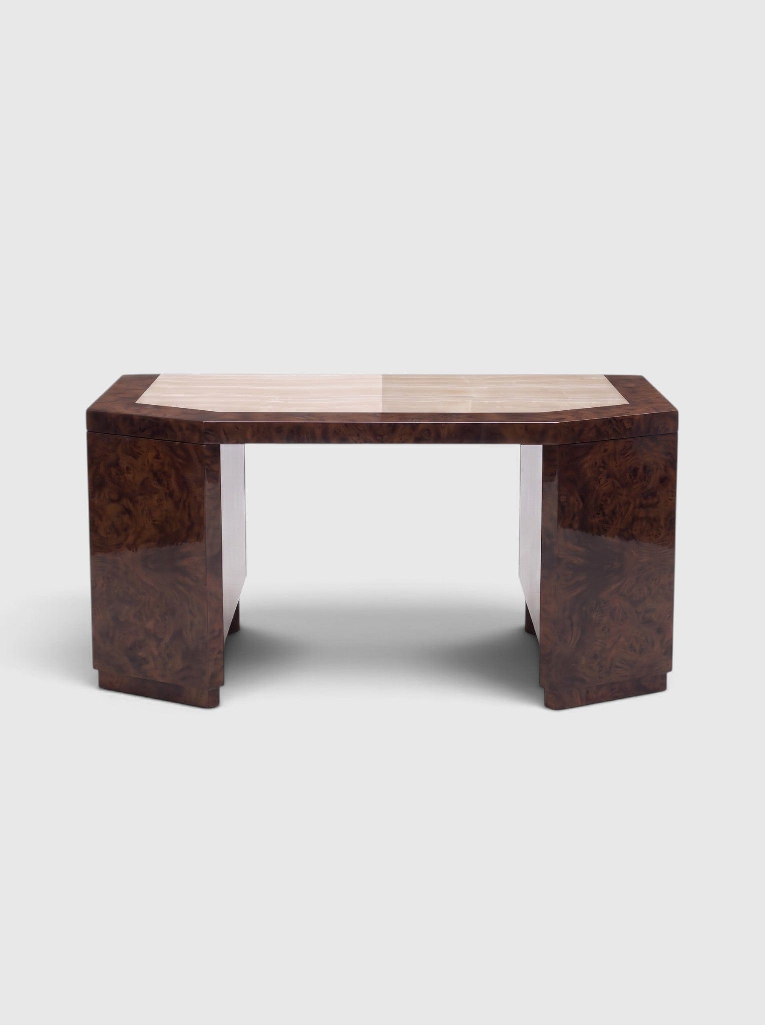 Marbera Studio Marbera Studio James Desk Dark Burl Wood and Ivory Onyx 70.9in