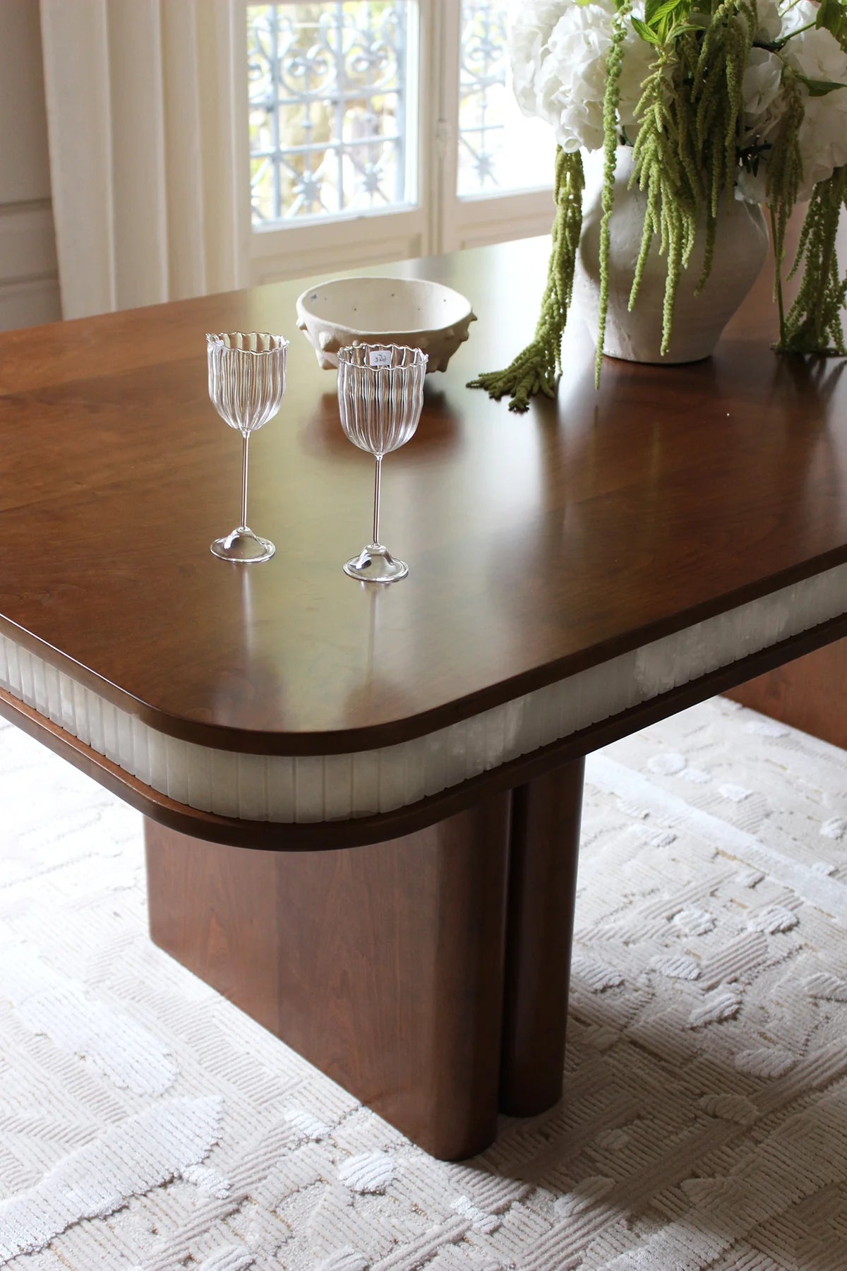 DOPPIO WOOD & WHITE ONYX DINING TABLE
