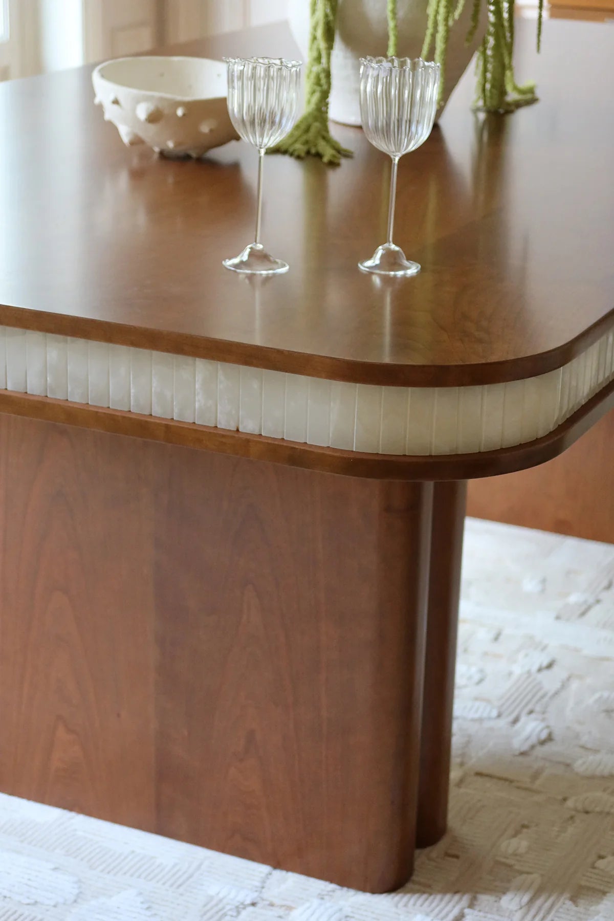 DOPPIO WOOD & WHITE ONYX DINING TABLE