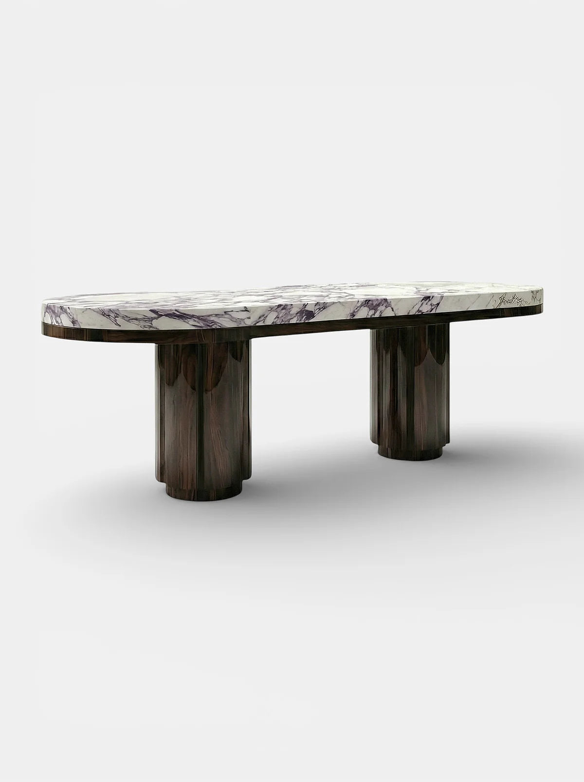 MIRA BROWN & CALACATTA VIOLA MARBLE DINING TABLE