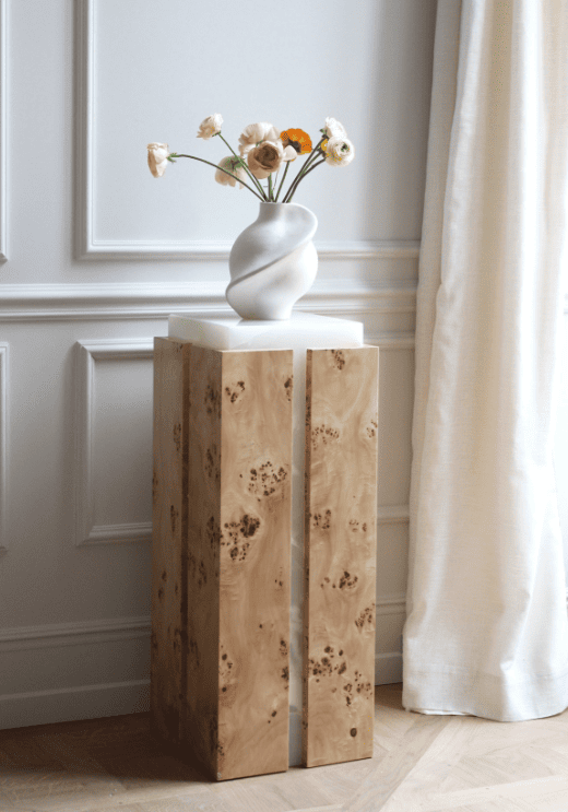 PLINTH COMO PLINTH WHITE ONYX & BURL WOOD MARBERA