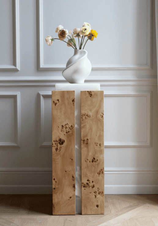 PLINTH COMO PLINTH WHITE ONYX & BURL WOOD MARBERA