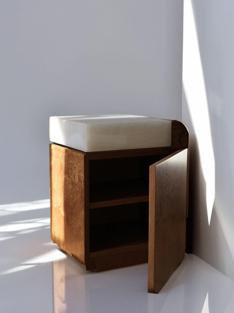 Side Table AMO BURL WOOD STORAGE TABLE MARBERA