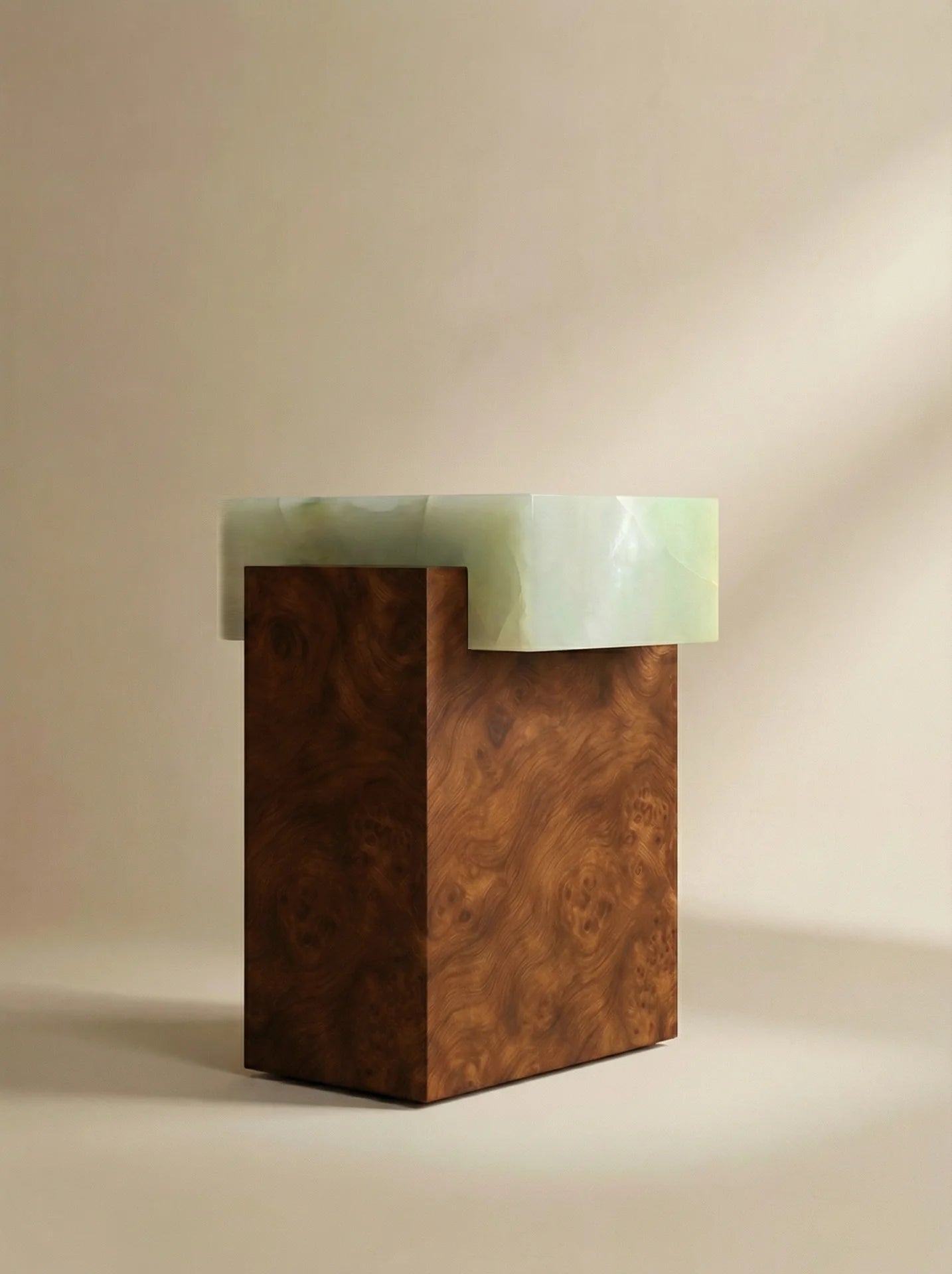 Side Table GAIA BURL WOOD & GREEN ONYX MARBERA