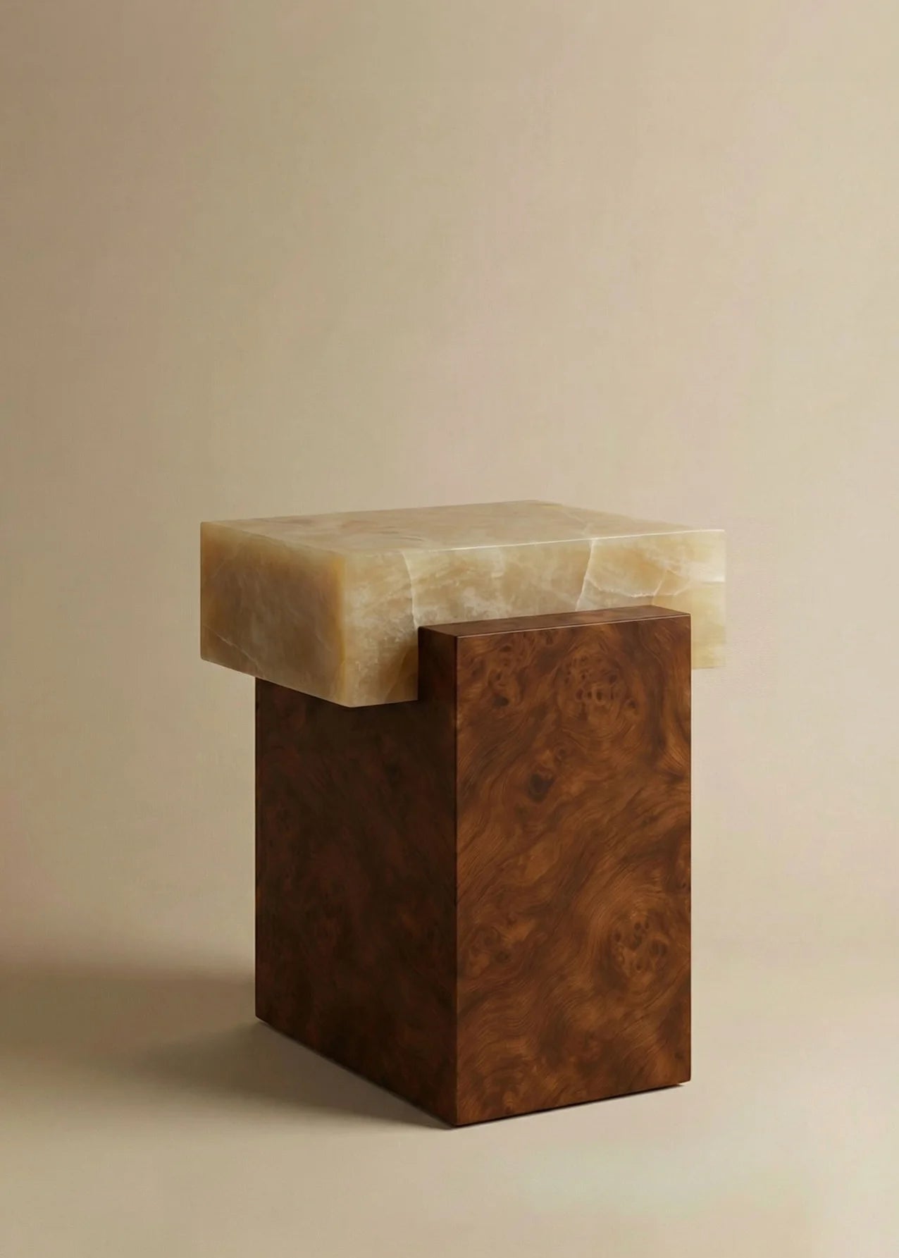 Side Table GAIA BURL WOOD & HONEY ONYX MARBERA