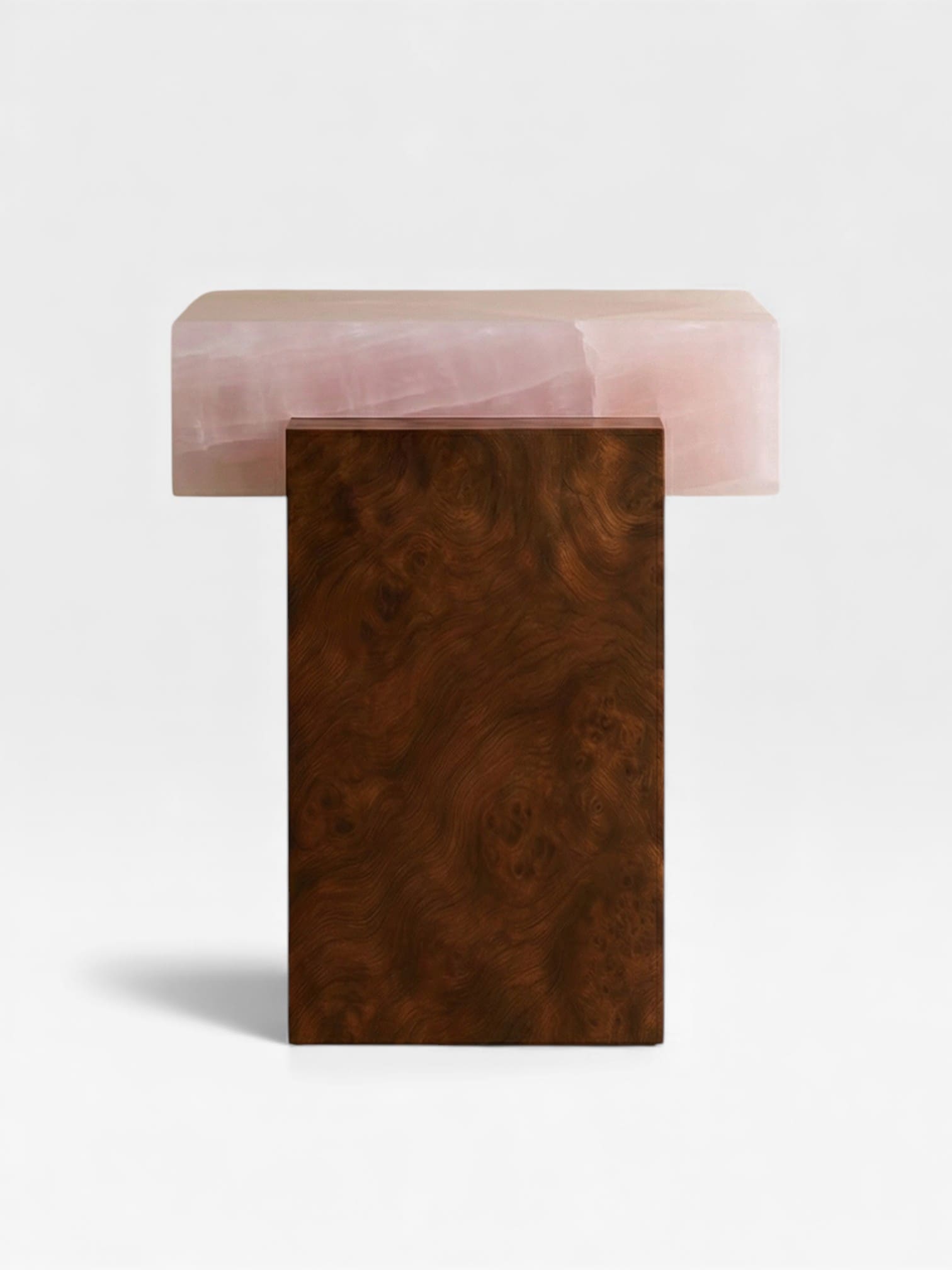 Side Table GAIA BURL WOOD & PINK ONYX MARBERA