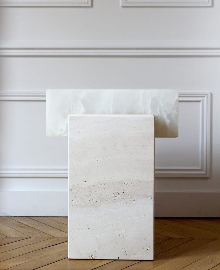 Side Table GAIA WHITE ONYX & TRAVERTINE TABLE MARBERA