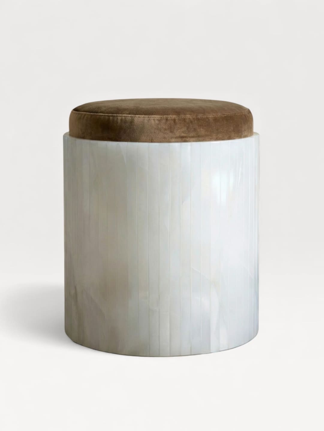 Stool WHITE ONYX AND BROWN VELVET DOLCE STOOL MARBERA