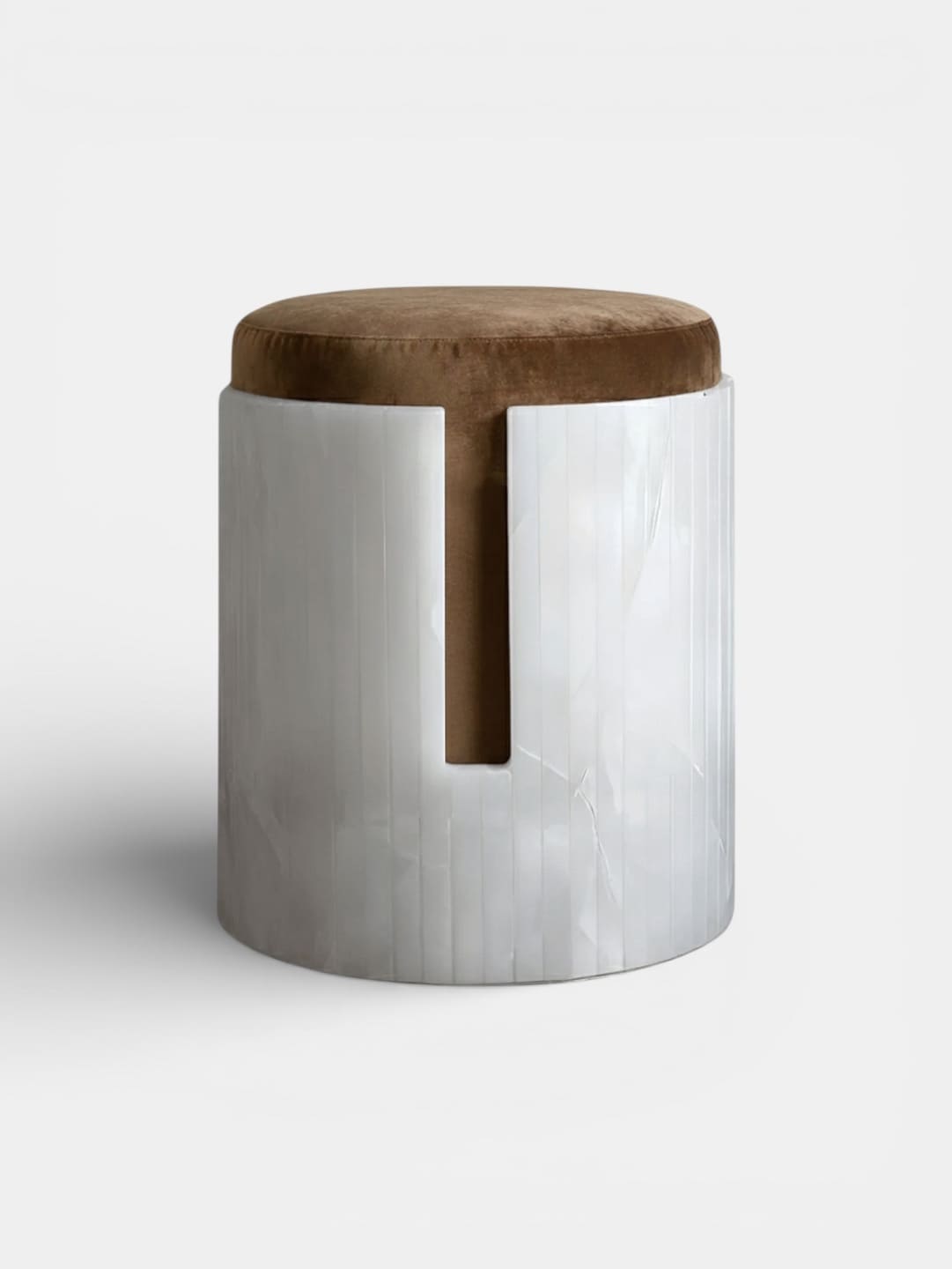 Stool WHITE ONYX AND BROWN VELVET DOLCE STOOL MARBERA