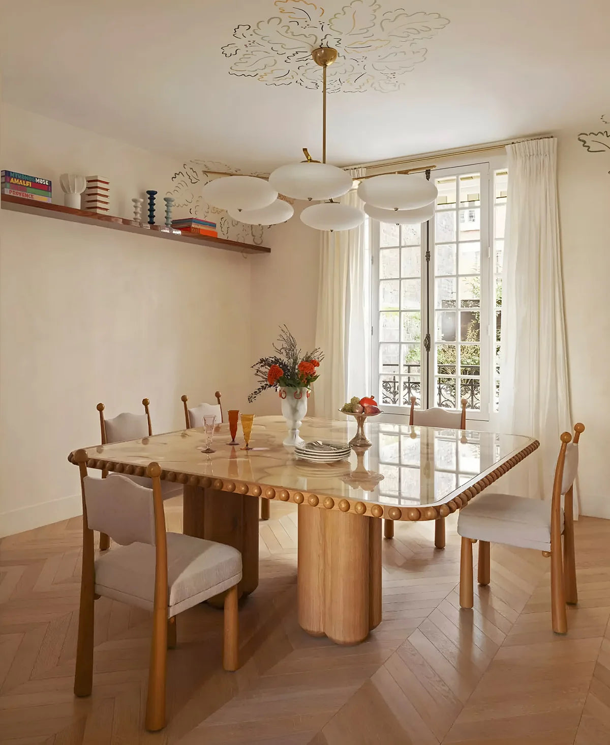 BISCUIT SIXTIES ONYX AND OAK DINING TABLE