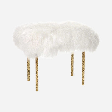 Bench TREE BRANCHES | BENCH Mongolian Lamb fur ref. white - hammered brass with patinated effect INSIDHERLAND