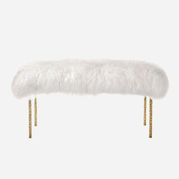 Bench TREE BRANCHES | LONG BENCH Mongolian Lamb fur ref. white - hammered brass with patinated effect INSIDHERLAND